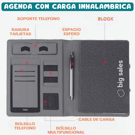 Agenda Power Bank con Carga Inalámbrica